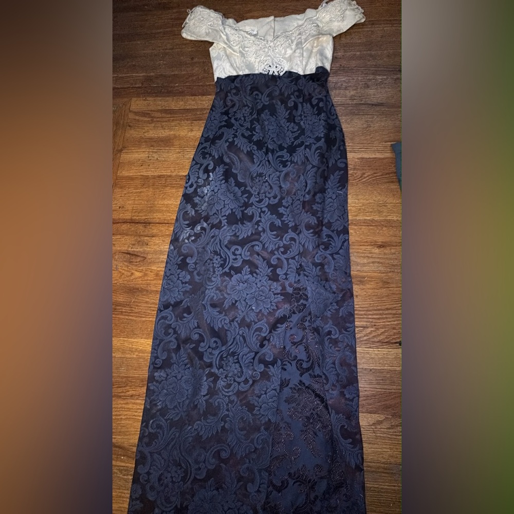 Navy Blue Floral Maxi Skirt